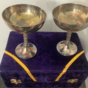 Vintage Silver plated Goblets on Purple Velvet Box
